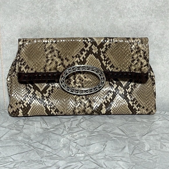 Brighton Snakeskin Clutch with Silver Detail - Picture 1 of 8